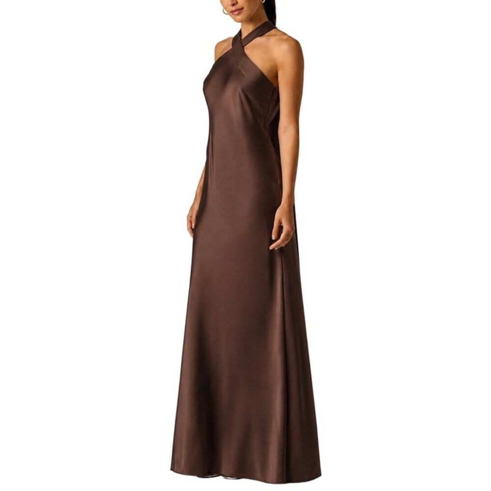Adrianna Papell Womens Stretch Satin Long Dress, Brown